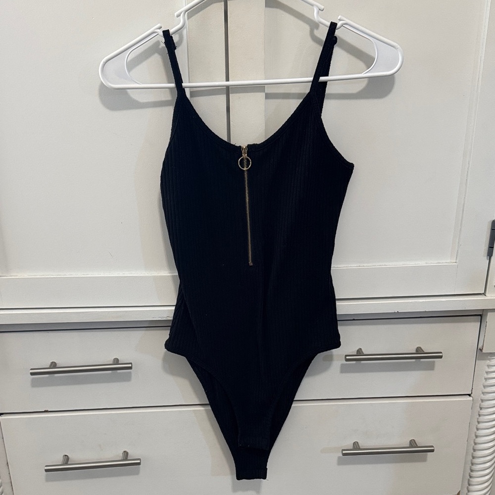 Black Ribbed bodysuit One Piece